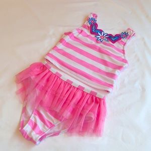 FLAPDOODLES-pink/white stripe tankini-tutu bottom